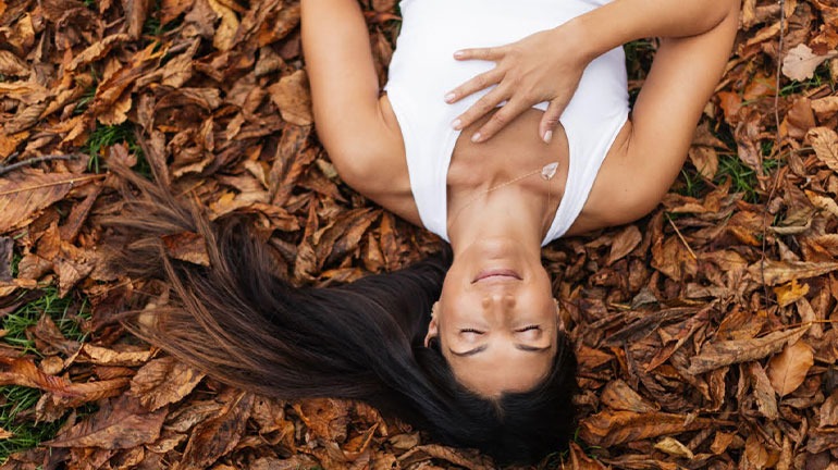 Taral laying relaxed in leaves