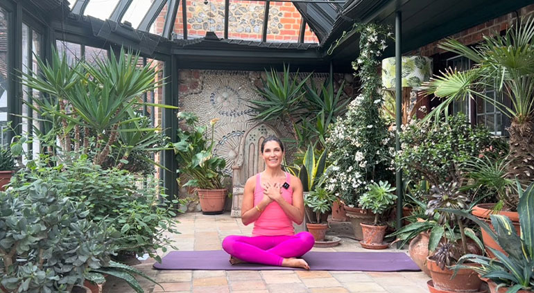 Tara in a yoga pose