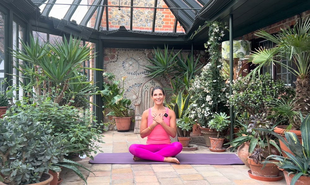 Tara in a yoga pose