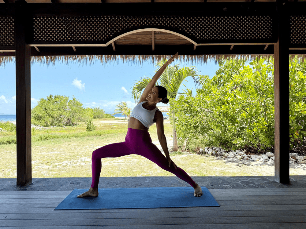 Tara in a yoga pose