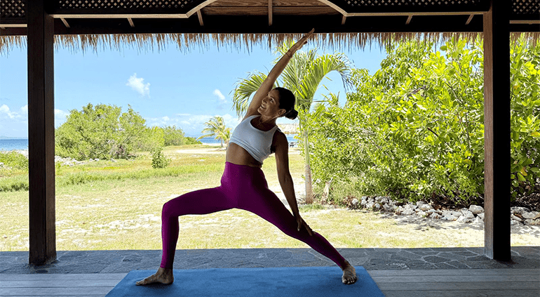 Tara in a yoga pose